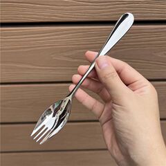 ステンレスフォークとスプーン一体型ロングハンドルサラダスプーン家庭用スイカスプーンケーキデザートスプーンアイスクリームスプーンフルーツフォーク