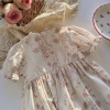 Children's dress, french style, floral print, square neckline, with short sleeve, Korean style, children's clothing