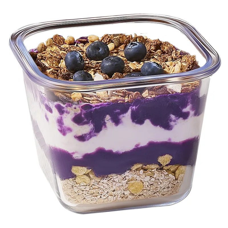 Square glass lunch box soup bowl with lid food grade office worker with rice sealed box fruit outer box overnight cup 5