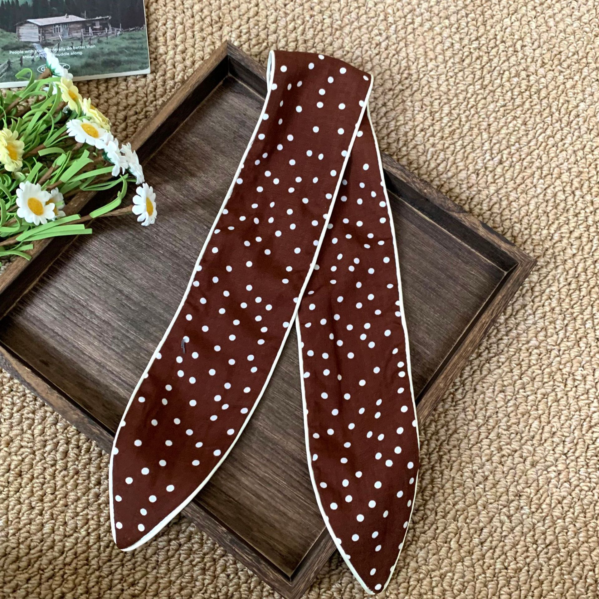 Pañuelo a cuadros Pañuelo de seda largo de algodón para mujer verano nuevo estilo pequeño estampado accesorios de todo fósforo bufanda de cuello correa para el cabello atado