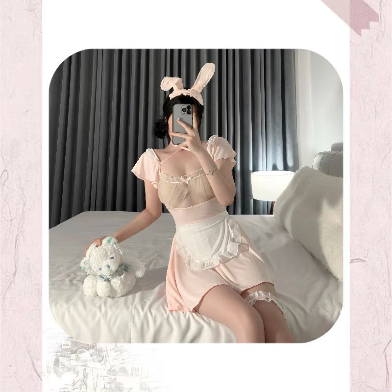 Bunny Maid Roleplay Lingerie Set with Catwoman Top and White Bodystockings, One Size — detail image 6