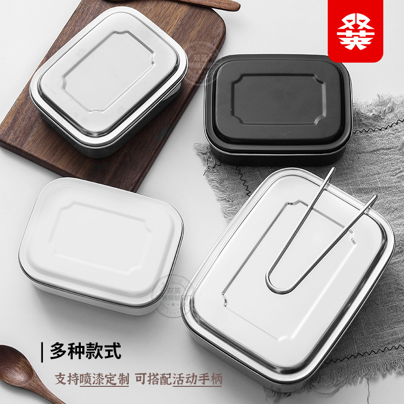 Amazon transfronterizo 304 rectangular de tres rejillas de acero inoxidable gran caja de almuerzo japonés caja de almuerzo separada más nítida al por mayor