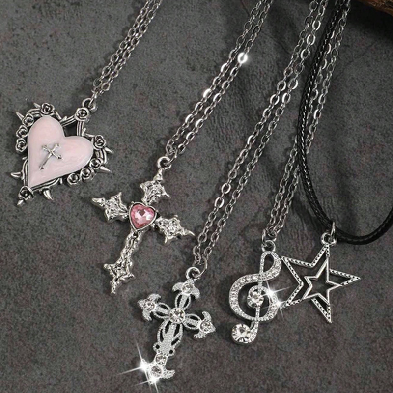 European and American Cross-Border Gothic Sweet-Cool Star Pendant Necklace Silver Chain Multi-Style Niche Shein/Temu Hot Item