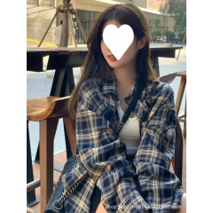 格子衬衫女春秋季薄款宽松慵懒风复古秋装长袖衬衣小外套上衣批发