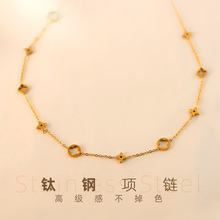 欧美跨境批发女式高级感女不掉色饰品四叶草女款金色爆款钛钢项链