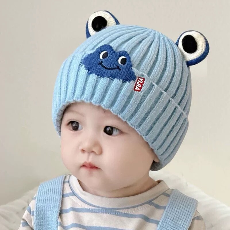 婴幼儿毛线帽秋冬季韩版可爱青蛙男女宝宝韩版针织套头护耳保暖厚|undefined