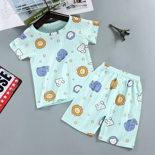 一件代发夏季儿童纯棉T恤短袖短裤套装1-7岁男童女宝宝家居服两件