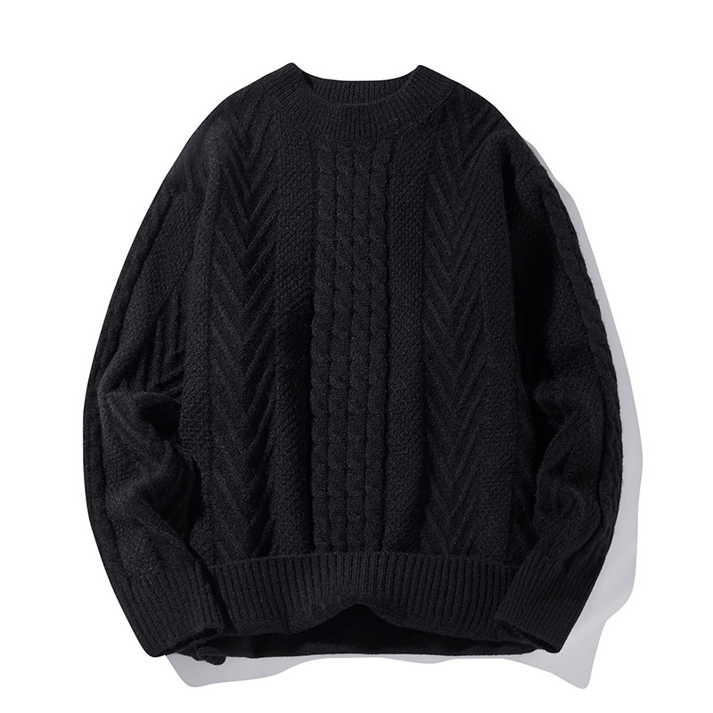 Grobstrickpullover für Herren – Oversized-Zopfstrickpullover, lässiger Winterpullover im Vintage-Stil für Herren (Weiß, Rosa, Schwarz)_voghion.com