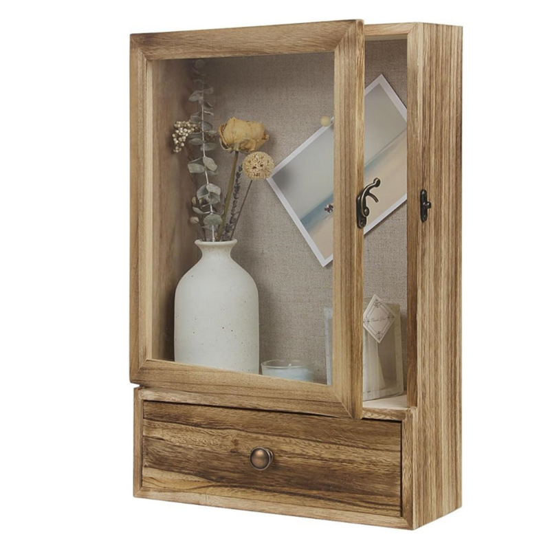 Wooden Dried Flower Photo Frame Shadow Box Frame Country Style Memory Deep Shadow Box with Glass Drawer Medal Commemorative Cross Border