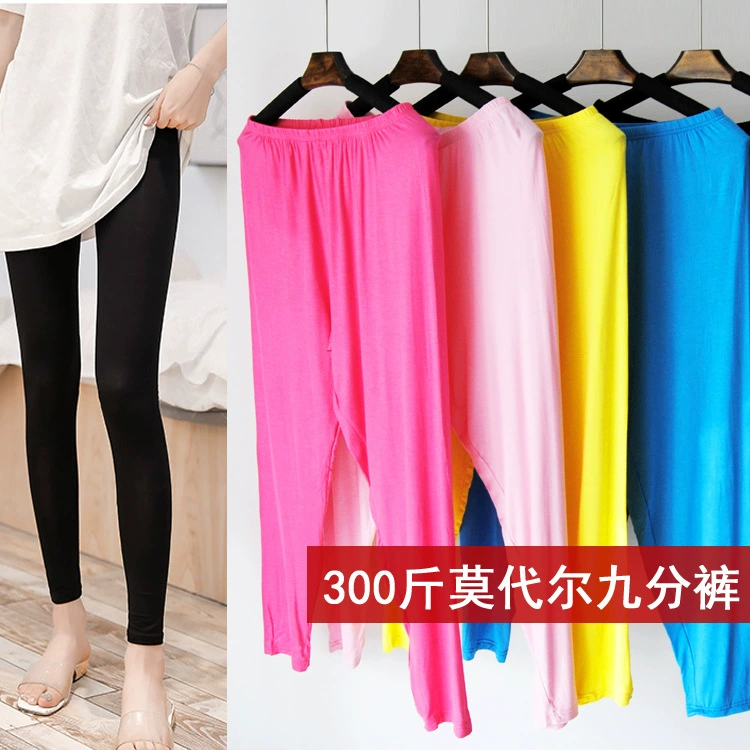 Fat M Девять леггинсов Летние 200 Jin Modal Feel Женская одежда с высокой талией Плюс Размер Девять леггинсов Леггинсы