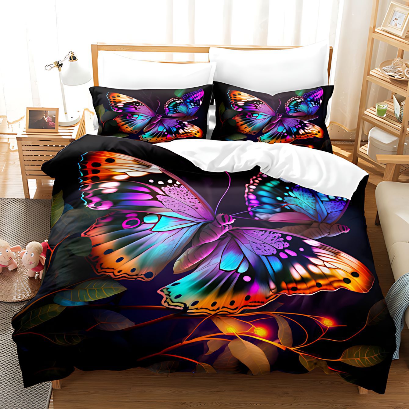 TEMU / JIT visita a casa transfronteriza mariposa flor de patrón de impresión digital de alta definición kit de edredón para dibujar