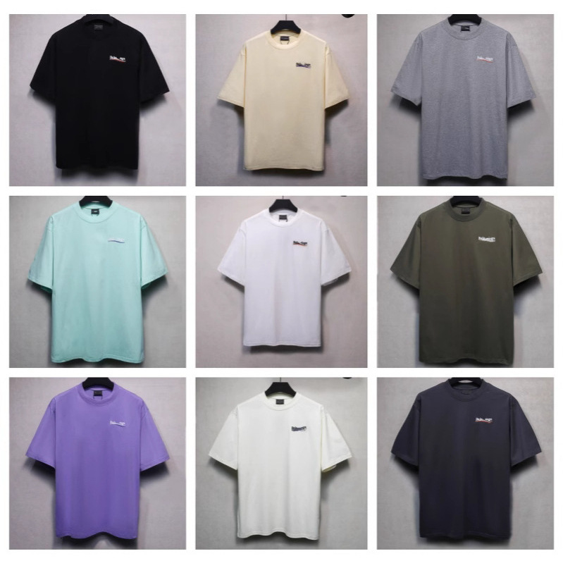 B's Paris Correct Version 25Ss Classic Front and Rear Cola Embroider Round Neck Casual Short-Sleeved Women's T-Shirt Men's Os