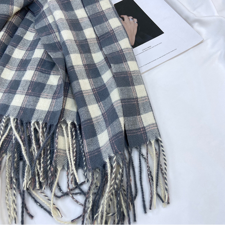 Sciarpa a quadri donna sciarpa con frange calda autunno inverno_voghion.com