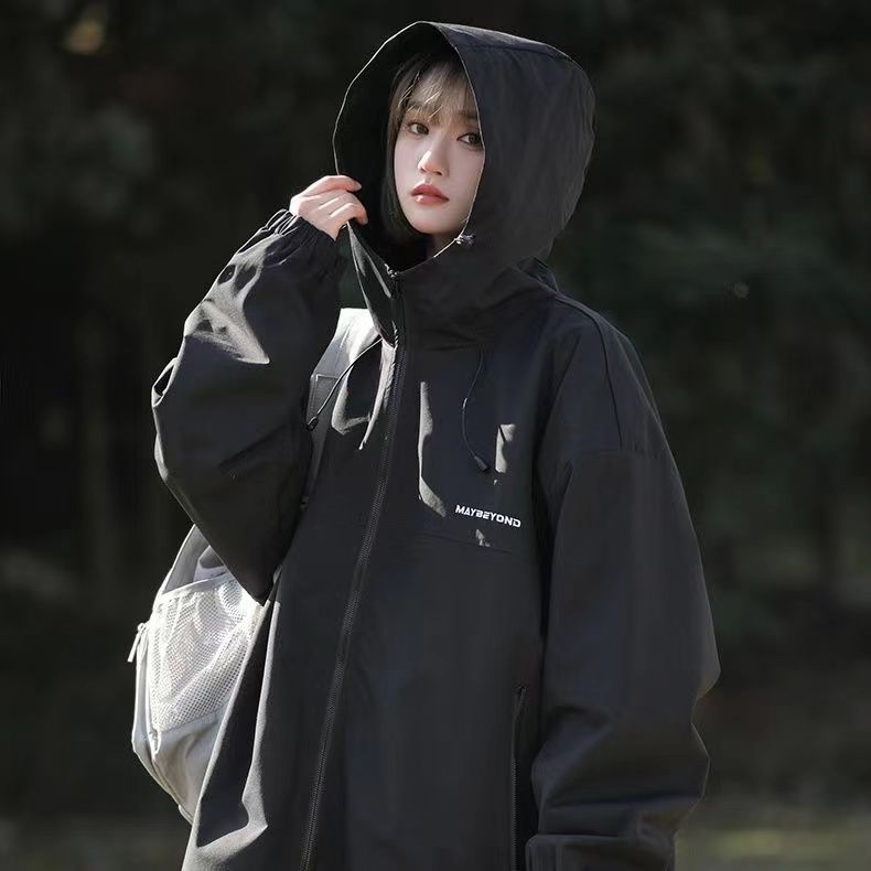 冲锋衣外套女2025秋冬宽松显瘦小个子防水冲锋衣高领连帽套装潮|undefined