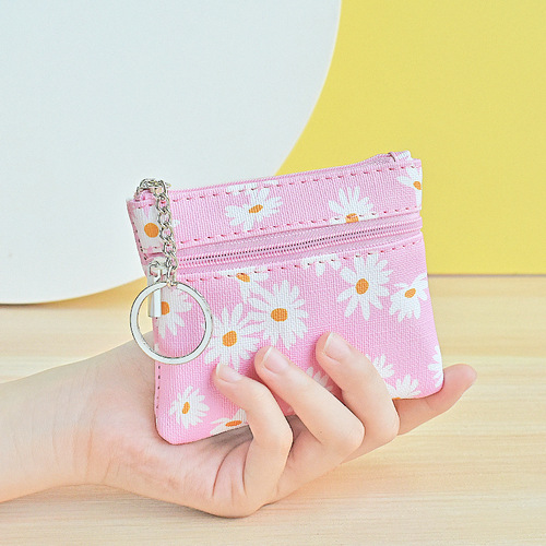 Keychain purse women's bag stylish printed coin purse fresh and simple versatile slim wallet casual mini card holder