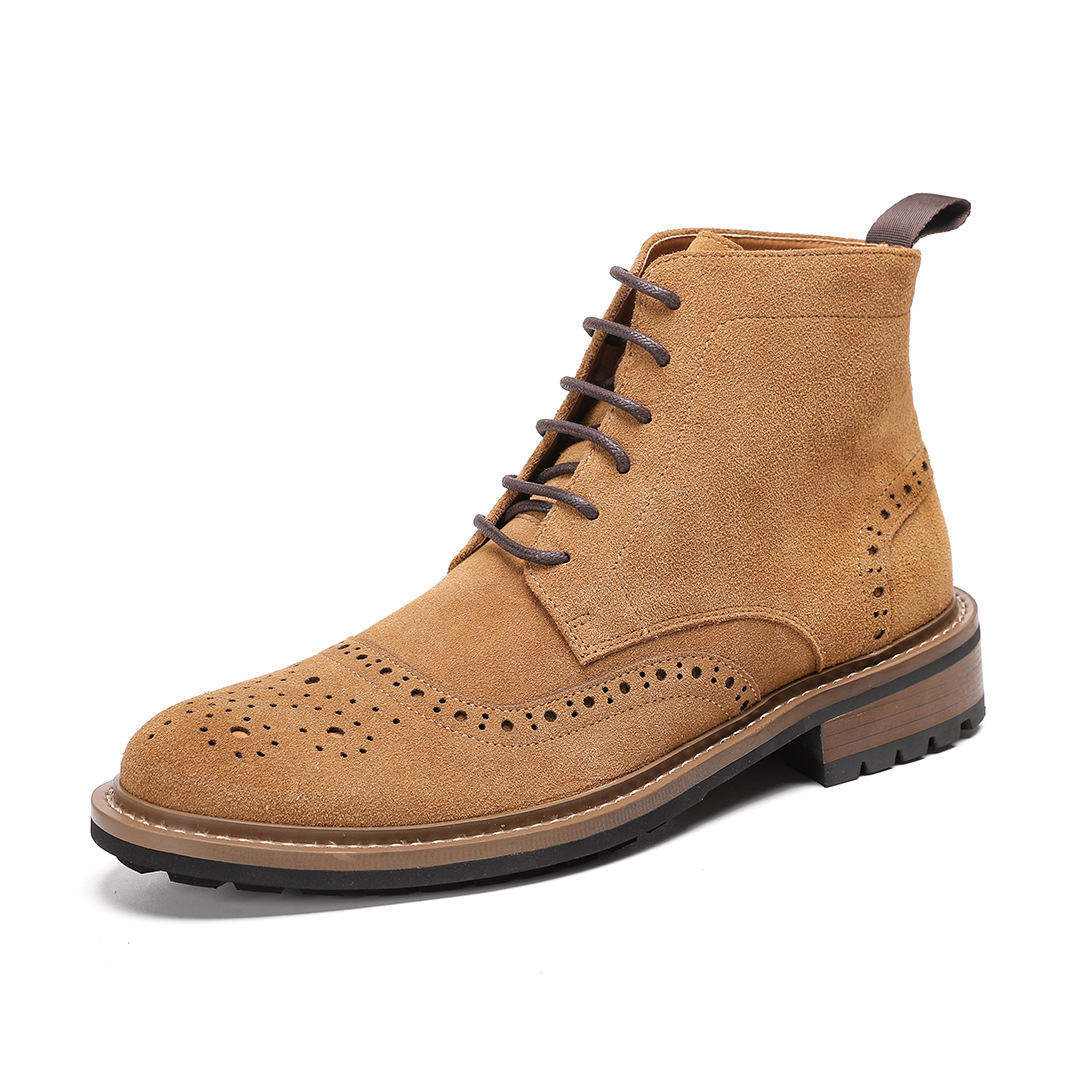 Mens Suede Leather Brogue Boots Brown Workwear New Leather  display picture 1