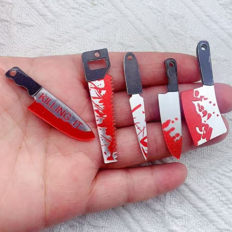 Acrylic Halloween Printed Bloodstained Knife Dagger Ax Pendant DIY Earrings Keychain Jewelry Accessories