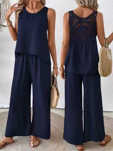 2026 European and American Cross-Border Women's Casual Fashion Elegant Solid Color Backless Floral Stylish Set