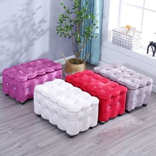 Storage Stool Fitting Room Small Stool Household Low Stool Sofa Stool European Style Shoe Changing Stool Solid Wood Multi-Functional Storage Weidong