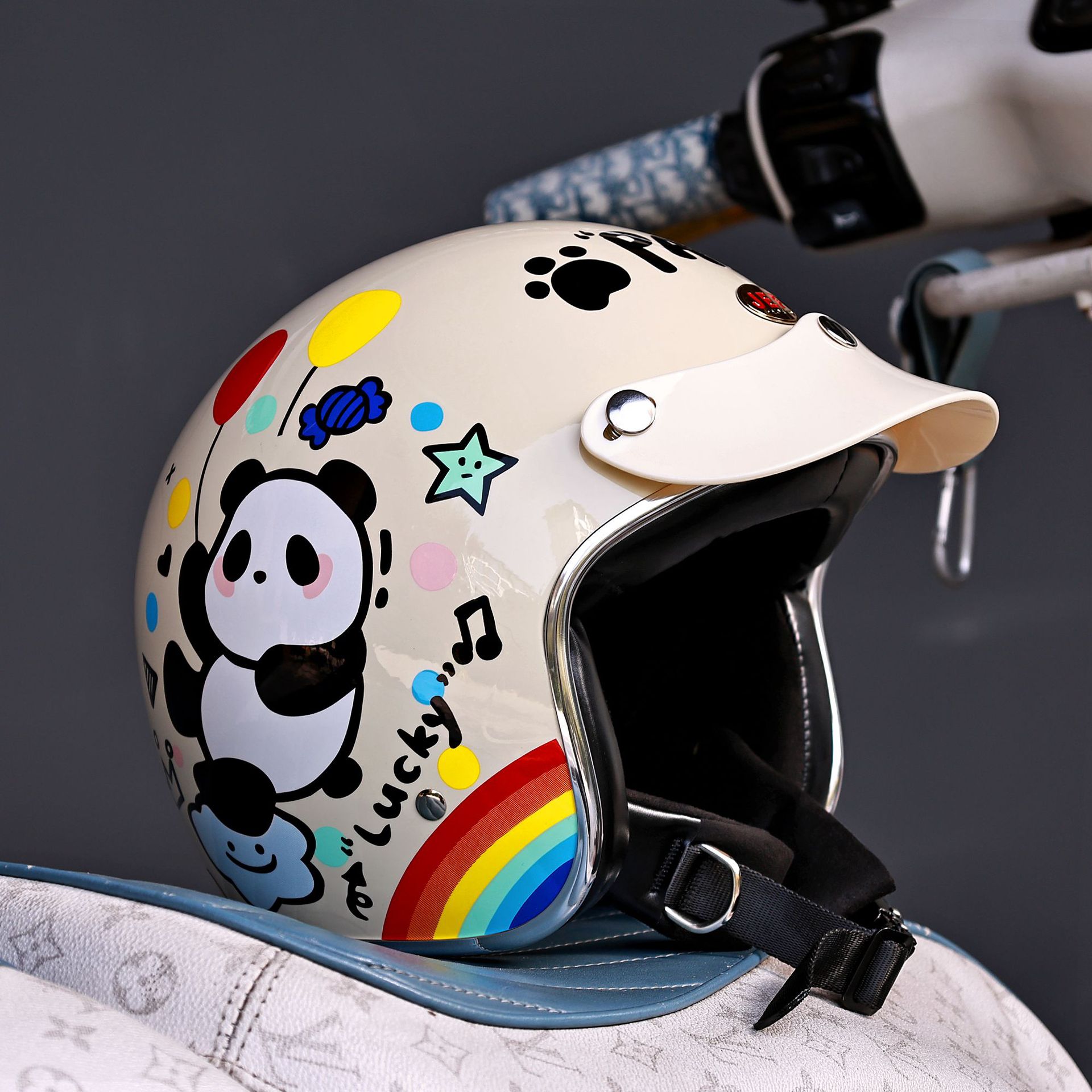 Taiwan Jef Retro Electric Motorcycle Helmet 3C Unisex Winter Warm Three-Quarter Helmet Cute All-Season Helmet