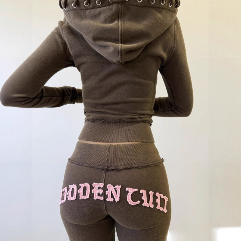 欧美跨境连帽绑带卫衣y2k辣妹开衫外套美式宽松休闲长裤时尚套装|undefined