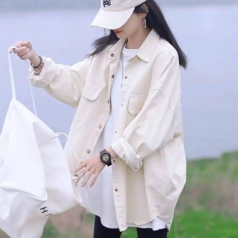 Vintage Hong Kong Style Denim Shirt Jacket Women's Thin Spring and Autumn 2025 New Casual Loose Slimming Mid-length Top