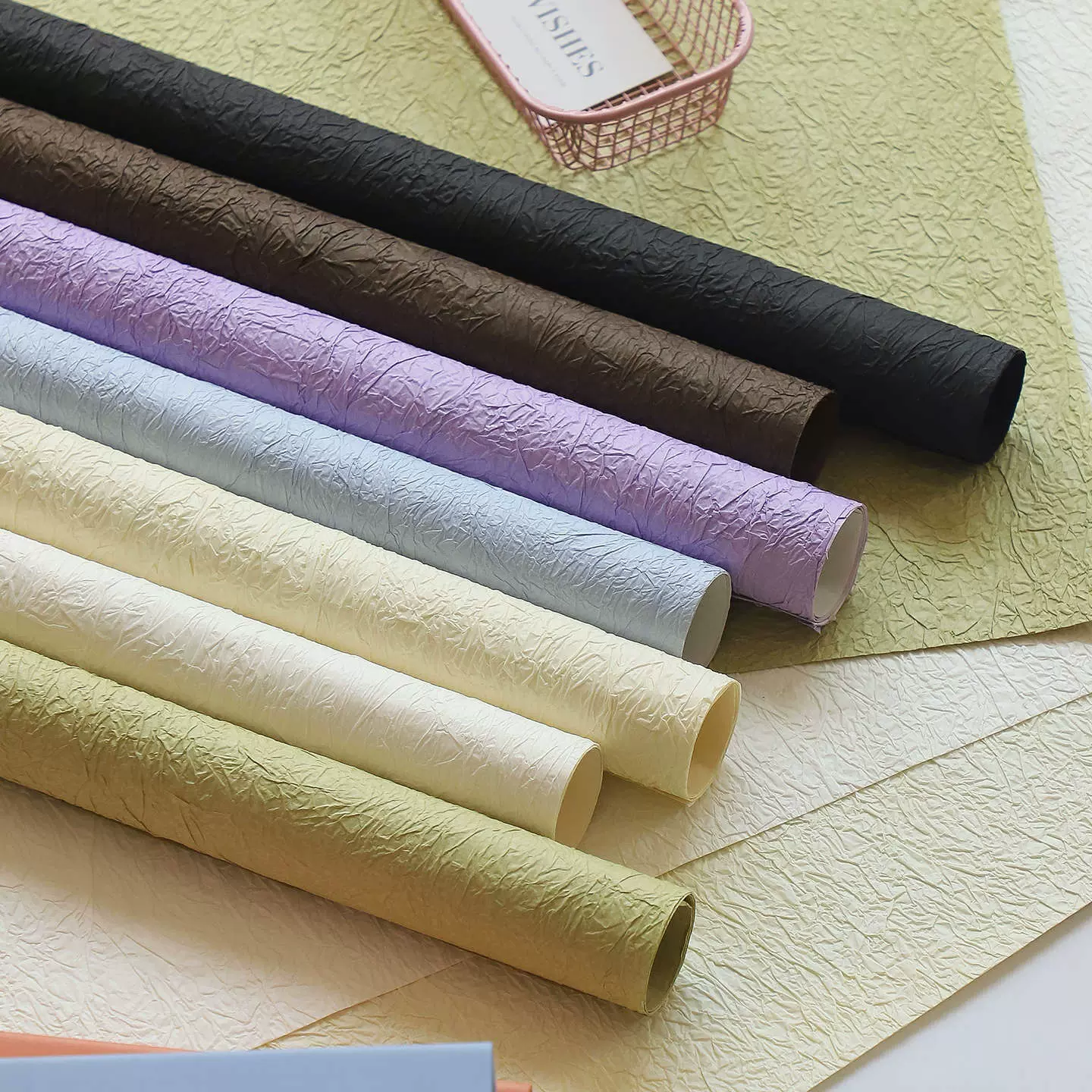 新款高级感石纹纸免裁剪褶皱包装纸手工艺术纸鲜花包装纸花店材料