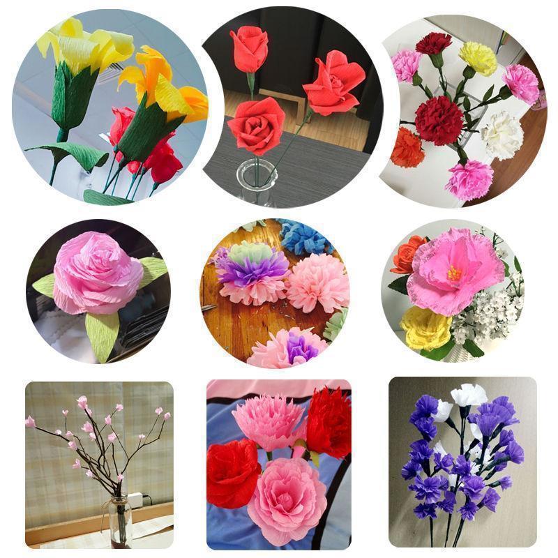 24色彩色加厚皱纹纸手工套装伸缩纸卷边纸材料纸diy玫瑰花褶皱纸