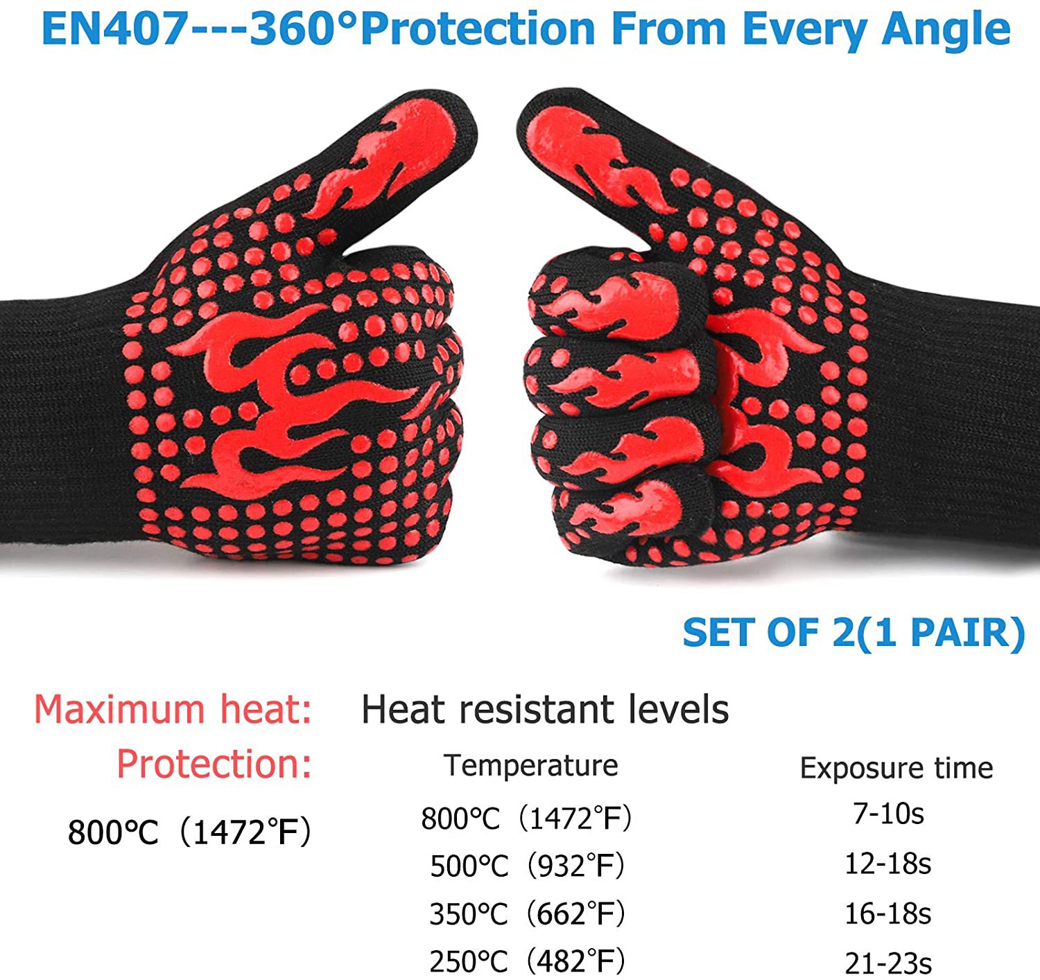 新款中性耐高温阻燃防火手套 不侵权 耐高温500/800度 微波炉手套