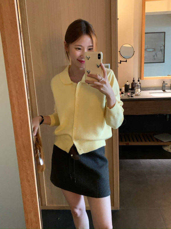 法式娃娃领爱心扣针织开衫女秋季新款慵懒宽松显瘦百搭毛衣外套|undefined
