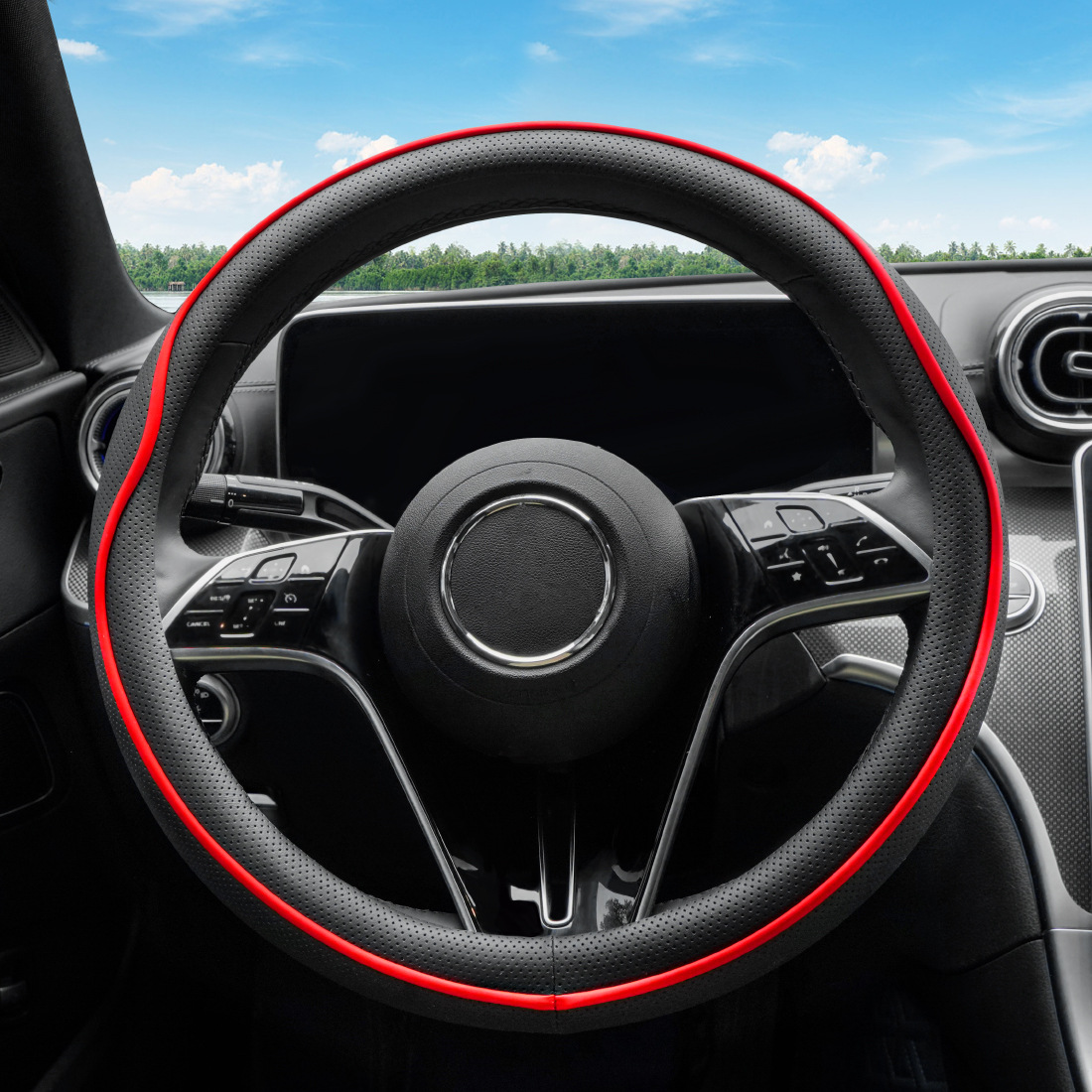 Car Steering Wheel Cover, Nappa Leather, All-Season, Stylish, Wear-Resistant, Cross-Border Hot-Selling Steering Wheel Protector