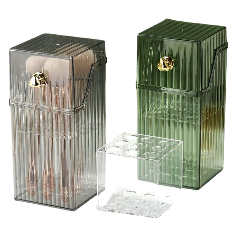 Tubo de almacenamiento de cepillo de maquillaje de lujo ligero a prueba de polvo cepillo de polvo suelto caja de almacenamiento lápiz de cejas de escritorio Blush tocador cosmético cubo