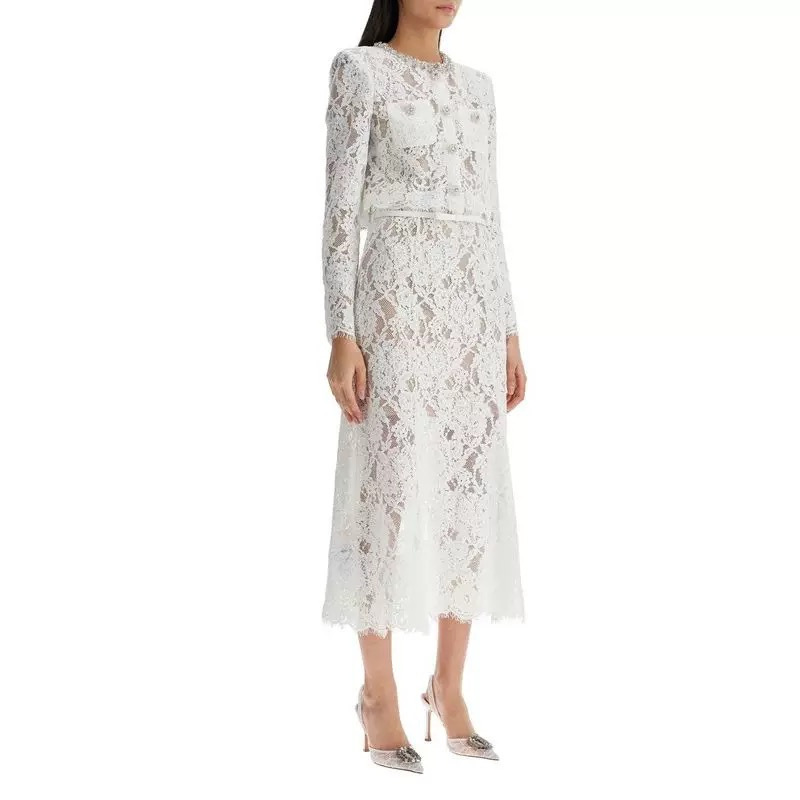 Spring and Summer Designer Fashion Brand Elegant Ladylike Style Lace Top + Slim-Fit Long Skirt Set