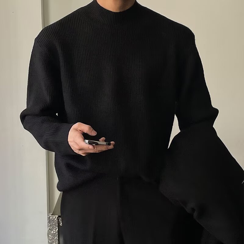 Versatile and Trendy Artistic Half-Turtleneck Sweater for Men, Japanese Style, Simple, Lazy, Fashionable, New Style, Ins Harajuku Versatile and Trendy Artistic Half-Turtleneck Sweater for Men, Japanese Style, Simple, Lazy, Fashionable, New Style, Ins Harajuku