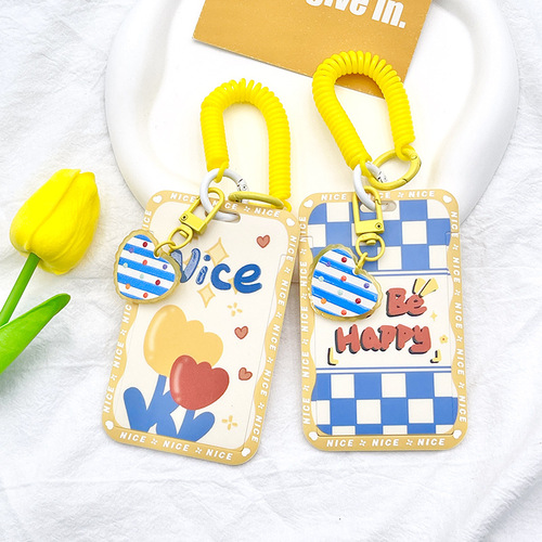 Spring rope card holder ins style campus meal card bag bus access card holder work ID protective cover key chain