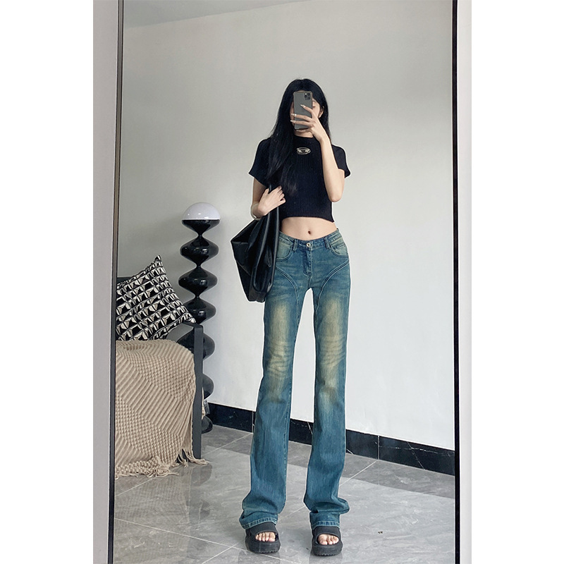 Spring Summer Autumn Mid-low Waist Stretch Micro-pull Jeans Women's 175 Tall Slim-fit Slim-fit Lasting Trousers New