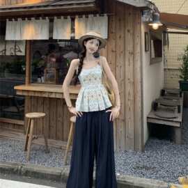 甜美碎花串珠吊带女夏款度假风抹胸背心无袖裙摆小上衣休闲其他
