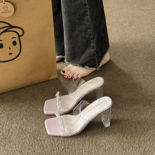 Small People Are Not Tired of Thick Heels and High Heels Women's Sandals Summer New Shoes Transparent Crystal Sandals for Outer Wear
