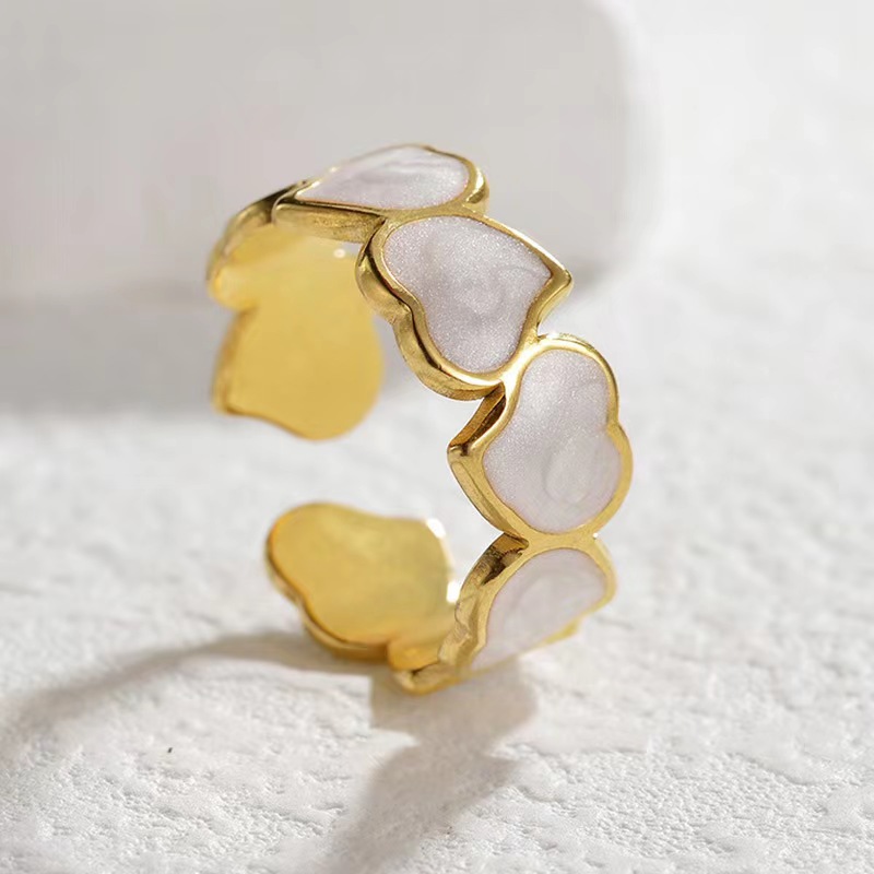 Enamel Design Ig Style Oval Heart Shape Titanium Steel Enamel Open Rings