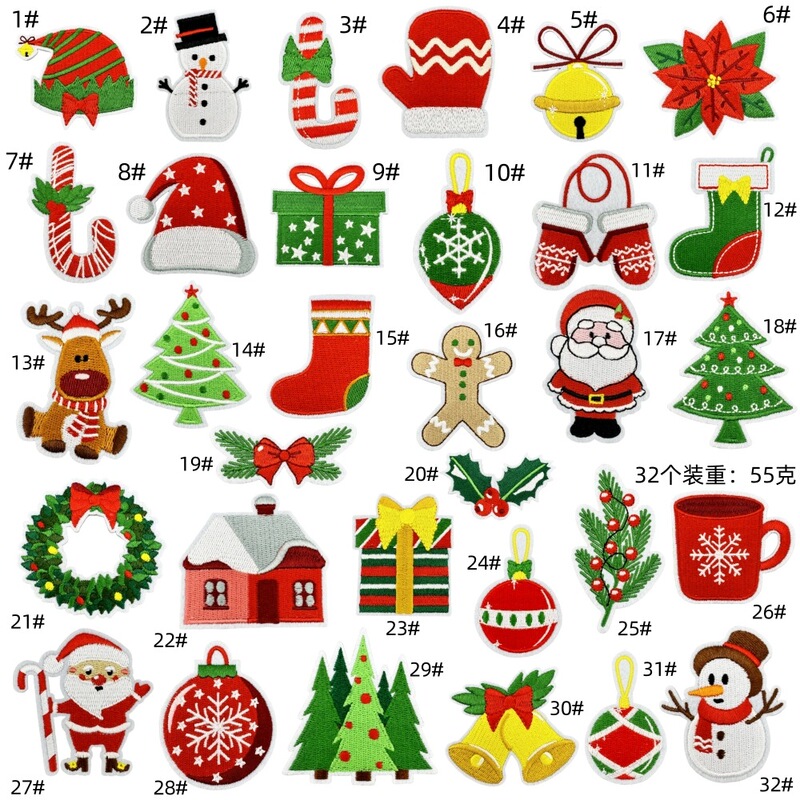 ホリデー漫画クリスマス刺繍布パッチ在庫卸売装飾雪だるまヘラジカ刺繍パッチアイロンパッチ|undefined