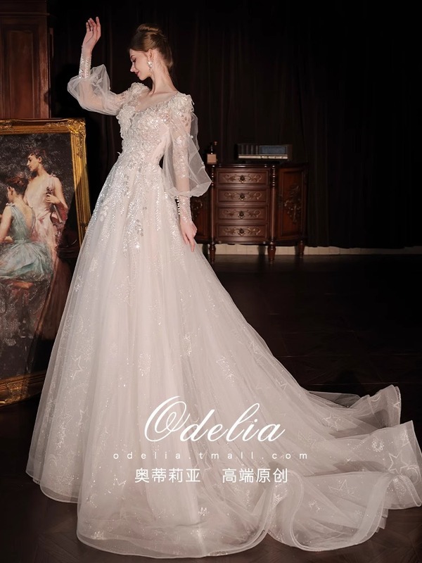 odelia2025 新しい「フラワーノート」フレンチライトウェディングドレス、小さなドレス、小さな人向けの花嫁のウェルカムウェディングドレス|undefined