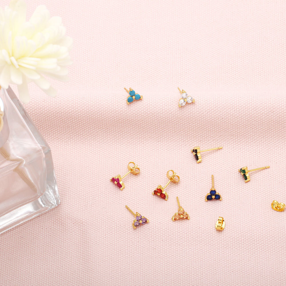 simple copper inlaid zircon triangle earrings