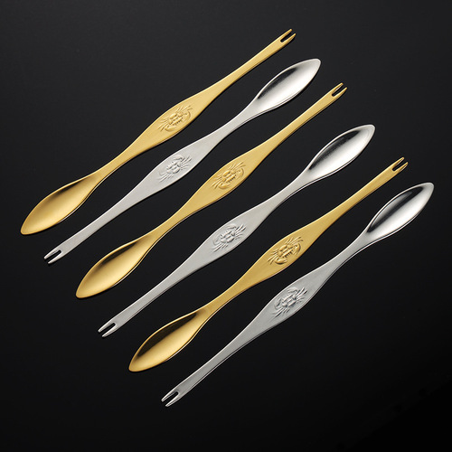 Aion 304 stainless steel crab needle crab eating tool gift gold-plated crab fork hairy crab eight pieces matching tall and elegant