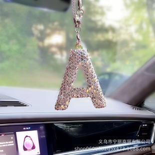 Amazon's Hottest Letter Clay Car Interior Accessories Pendant Women's Rhinestone Car Rearview Mirror Pendant Pendant
