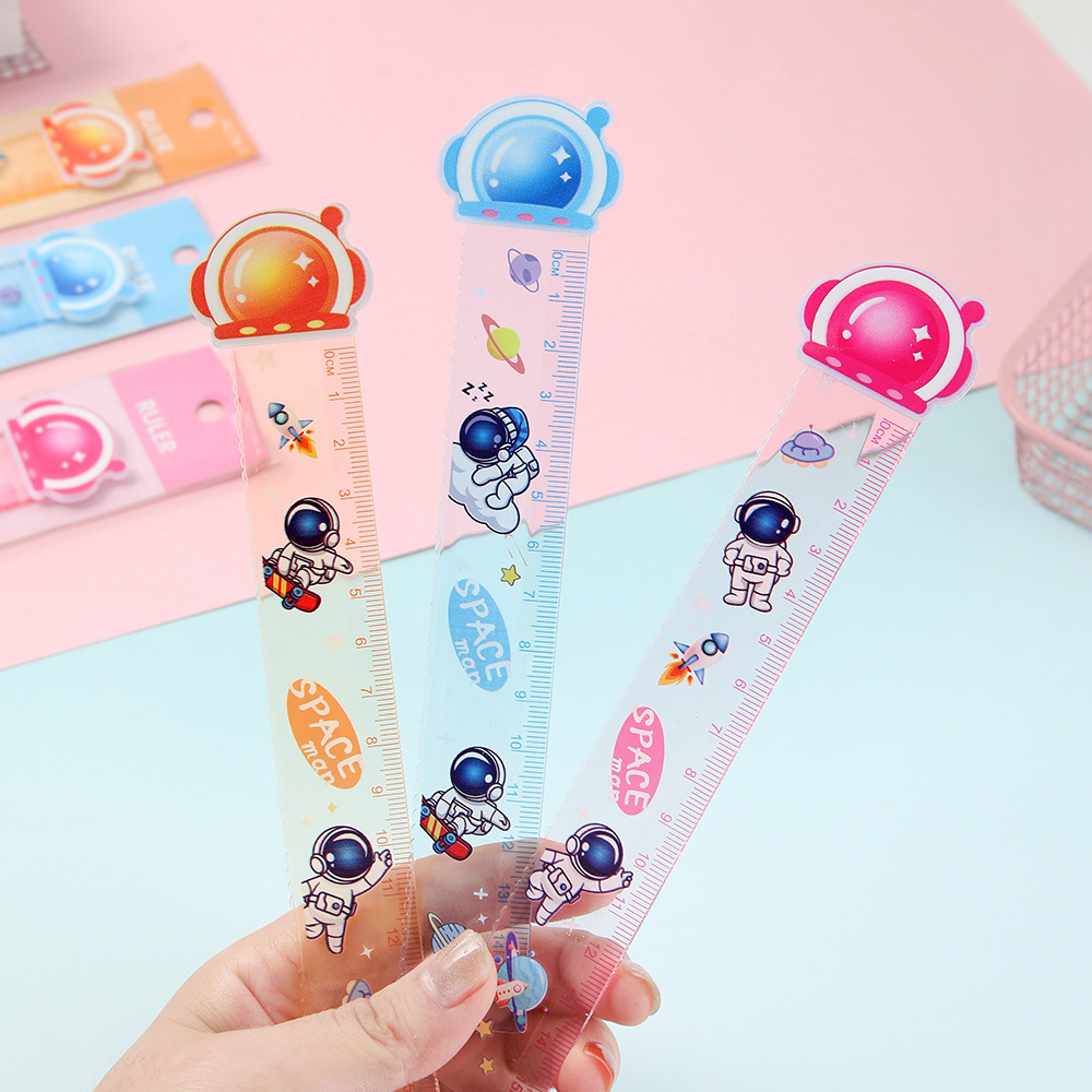 Astronauta planeta regla recta 15cm de alto valor de dibujos animados astronauta regla de onda estudiantes de medición de papelería