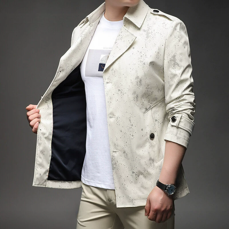 2025/-Мужское платье с воротником ветровка в английском стиле куртка с принтом средней и длинной длиной по цене 0108