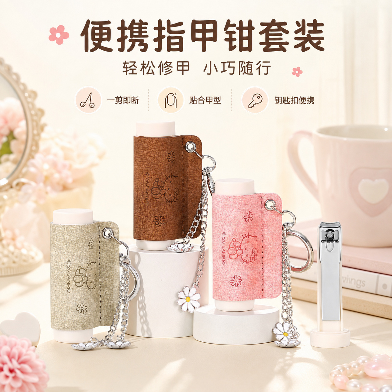 Leather storage nail clipper keychain portable manicure tool set, magnetic dustproof model, available from the source factory