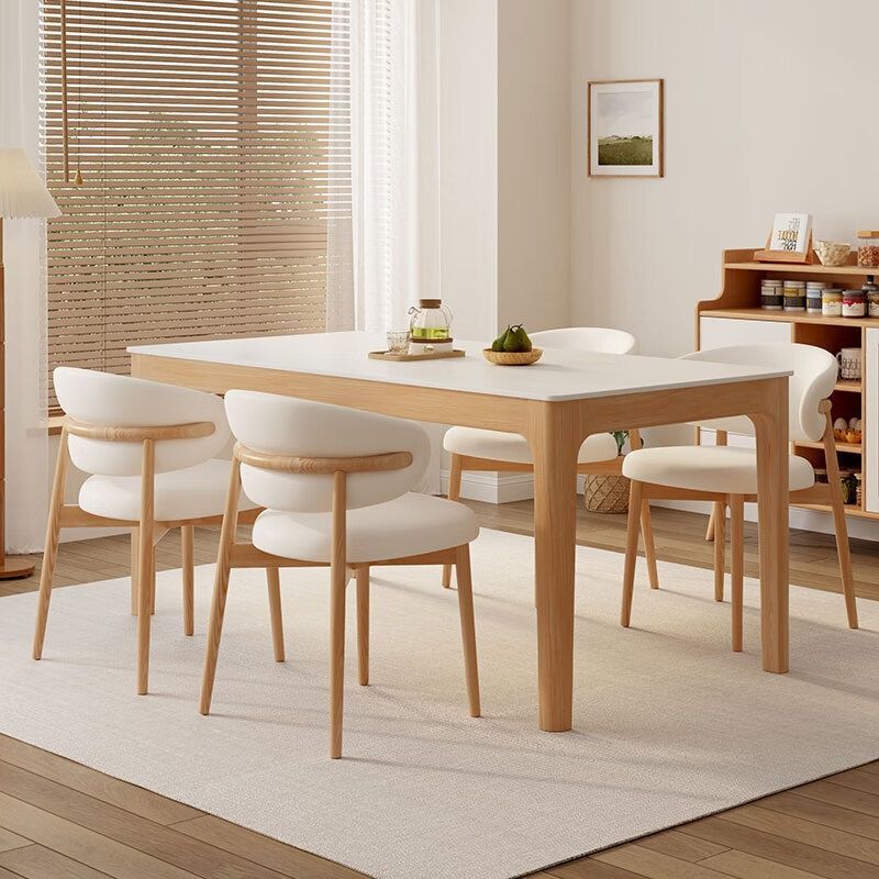 In-Stock, Quick Delivery, Natural Wood Style Slate Dining Table, New Model for Small Living Rooms, Table and Chairs for Home Use, Modern Minimalist Dining Table Set