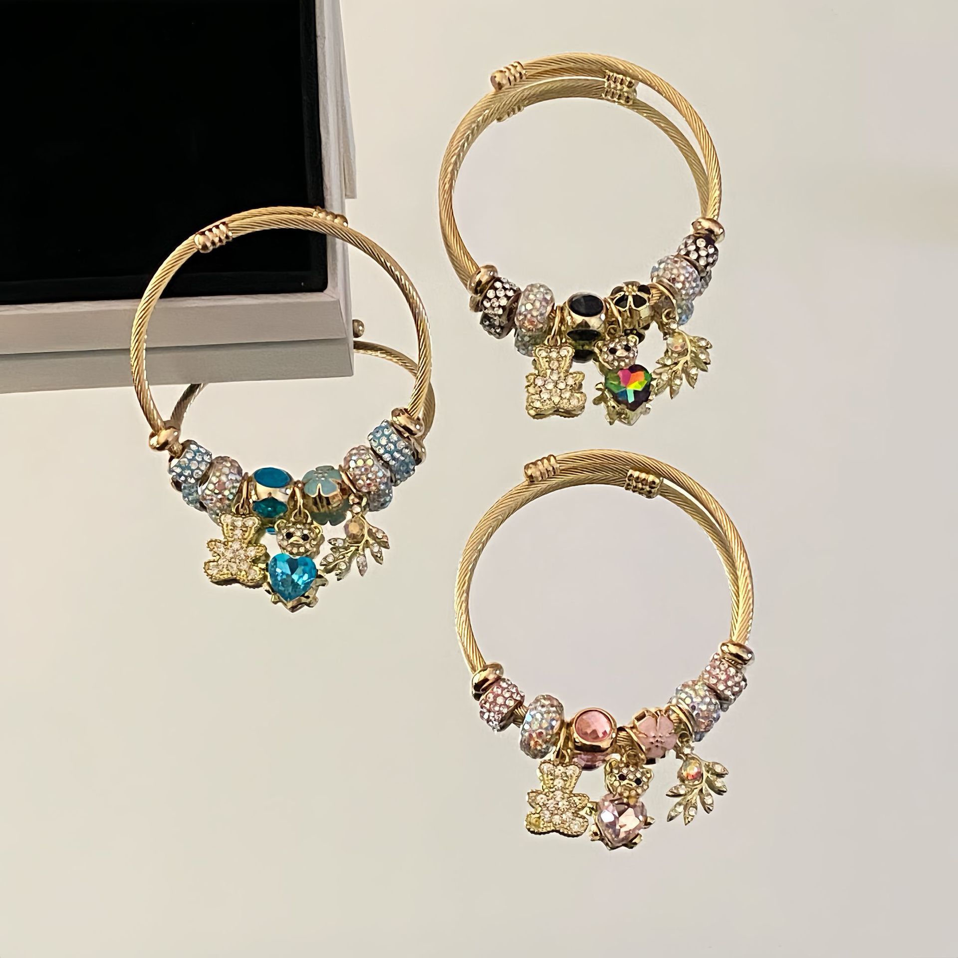 New European And American Fashion DIY Pandora-style With Heart-shaped Bear Pendant, Adjustable Alloy Couple's Bracelet_voghion.com