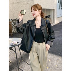 Benview【实体专供】黑色复古皮衣外套女2025秋季新款高级感小个